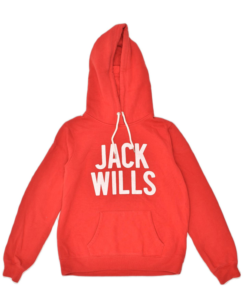 JACK WILLS Womens Graphic Hoodie Jumper UK 14 Large Red Cotton | Vintage Jack Wills | Thrift | Second-Hand Jack Wills | Used Clothing | Messina Hembry 