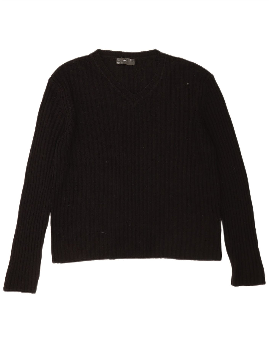 Zara Mens V-Neck Jumper Sweater Large Black Acrylic