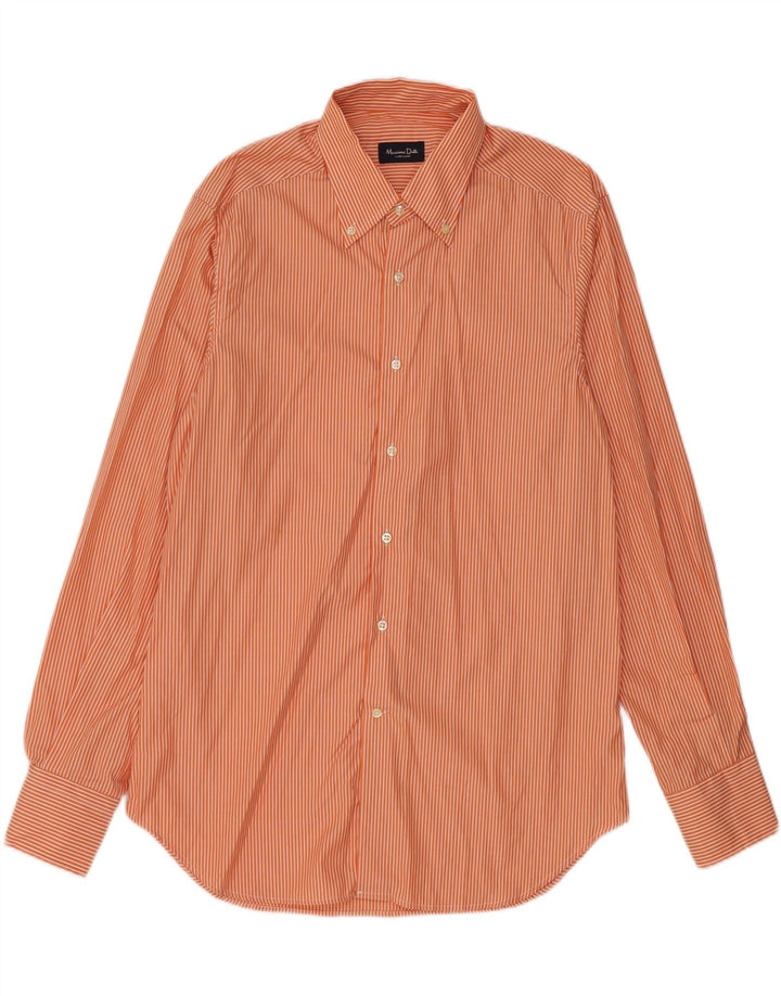 MASSIMO DUTTI Mens Shirt Size 43 17 XL Orange Pinstripe