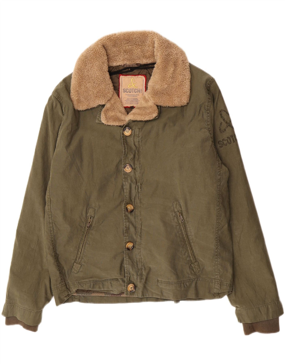 Scotch & Soda Mens Bomber Jacket UK 42 XL Khaki Cotton