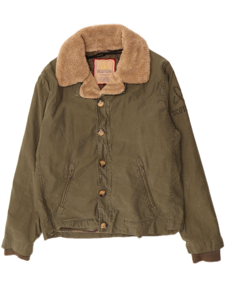 Scotch & Soda Mens Bomber Jacket UK 42 XL Khaki Cotton