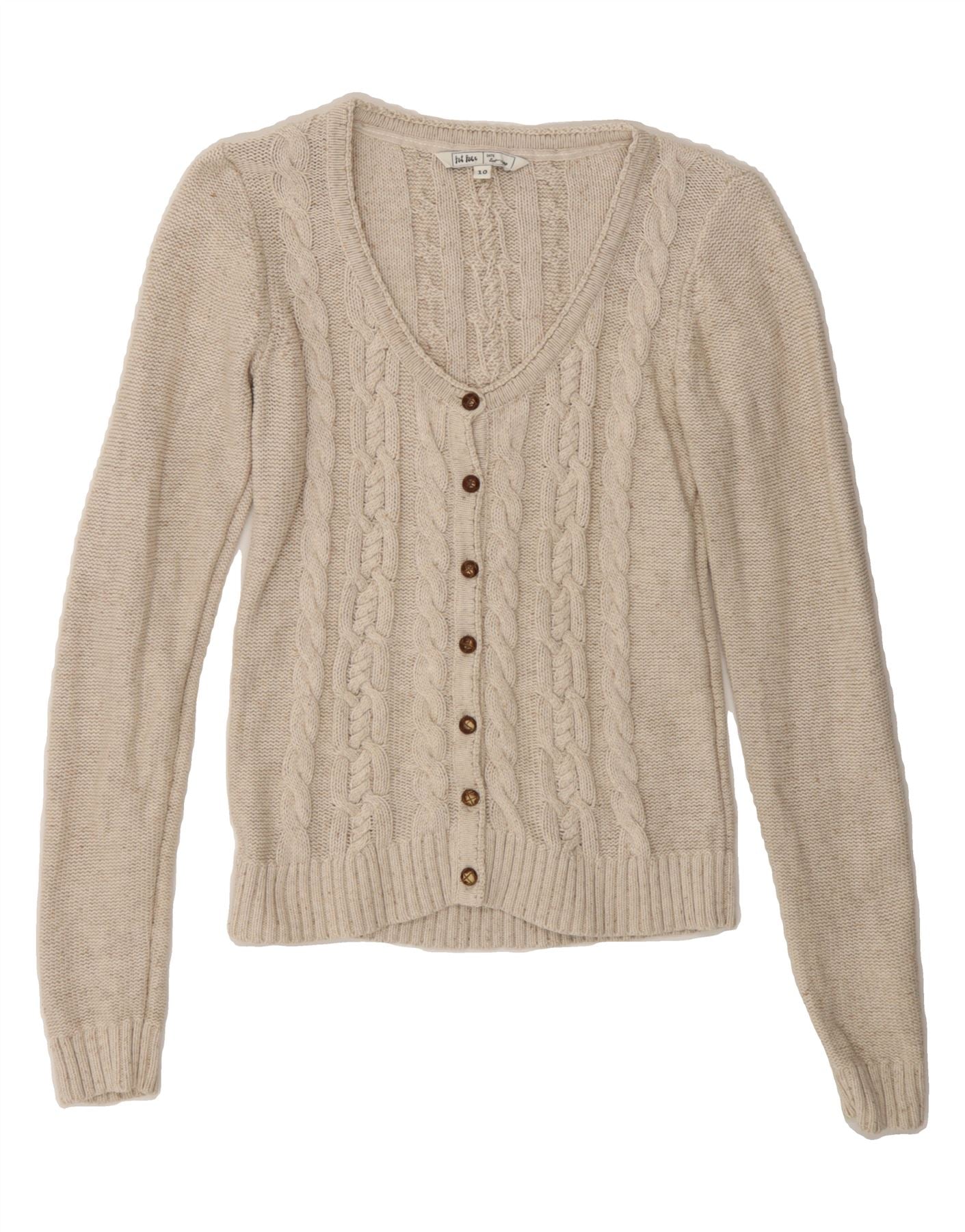 FAT FACE Womens Cardigan Sweater UK 10 Small Beige Flecked Cotton