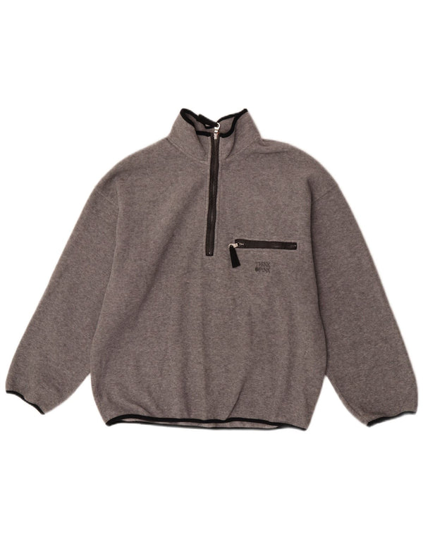 Think Pink Mens Oversized Zip Neck Fleece Jumper Small Grey