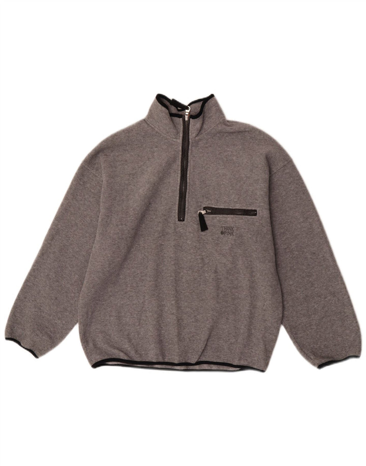 Think Pink Mens Oversized Zip Neck Fleece Jumper Small Grey