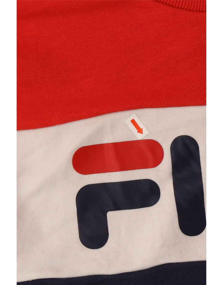 FILA Womens Graphic Sweatshirt Jumper UK 14 Medium Navy Blue Colourblock