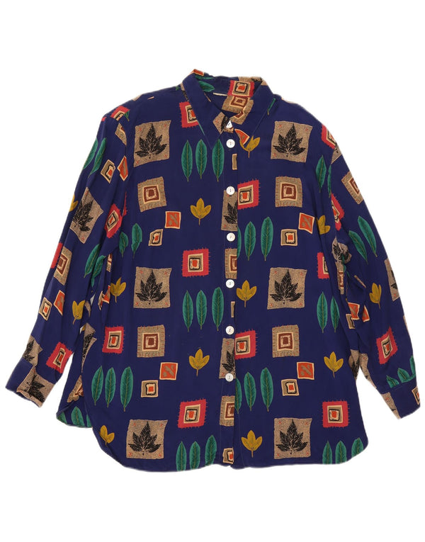 Vintage Womens Oversized Shirt UK 18 XL Blue Patchwork Cupro