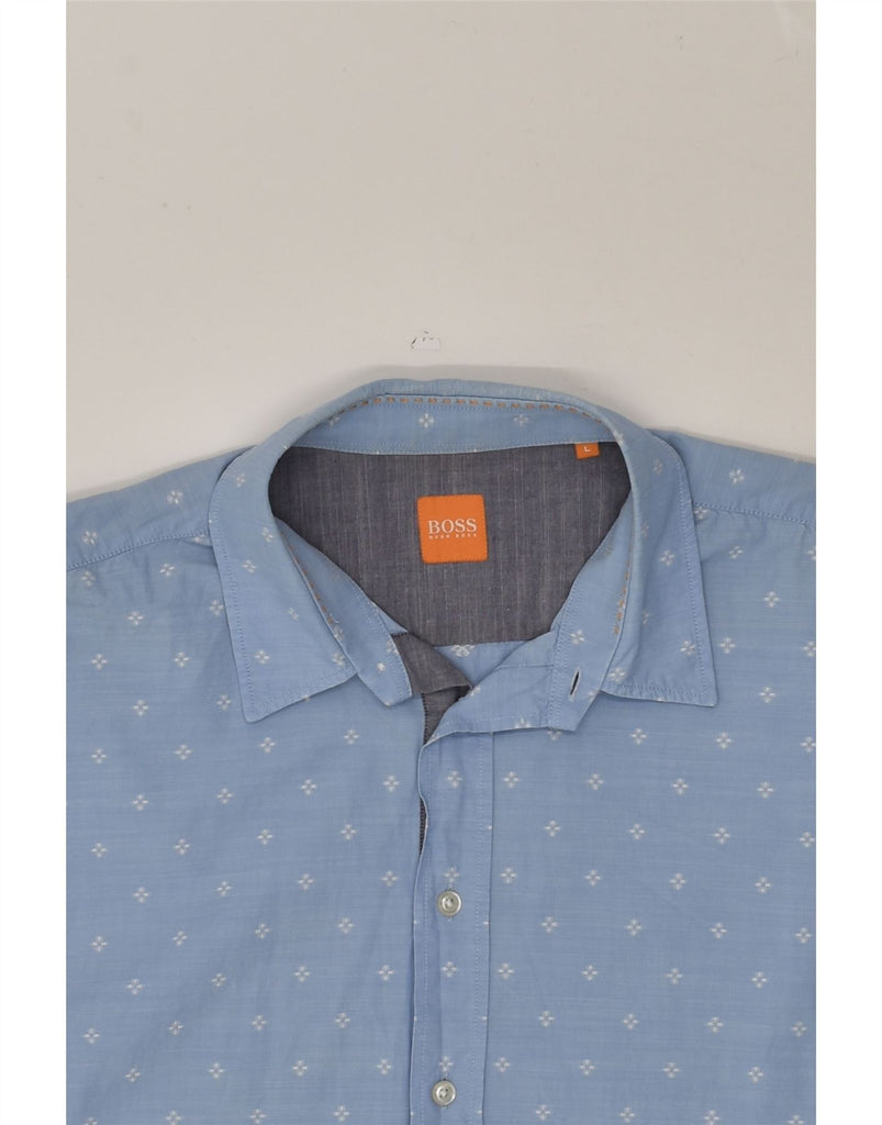 HUGO BOSS Mens Crazy Pattern Shirt Large Blue Spotted Cotton | Vintage Hugo Boss | Thrift | Second-Hand Hugo Boss | Used Clothing | Messina Hembry 