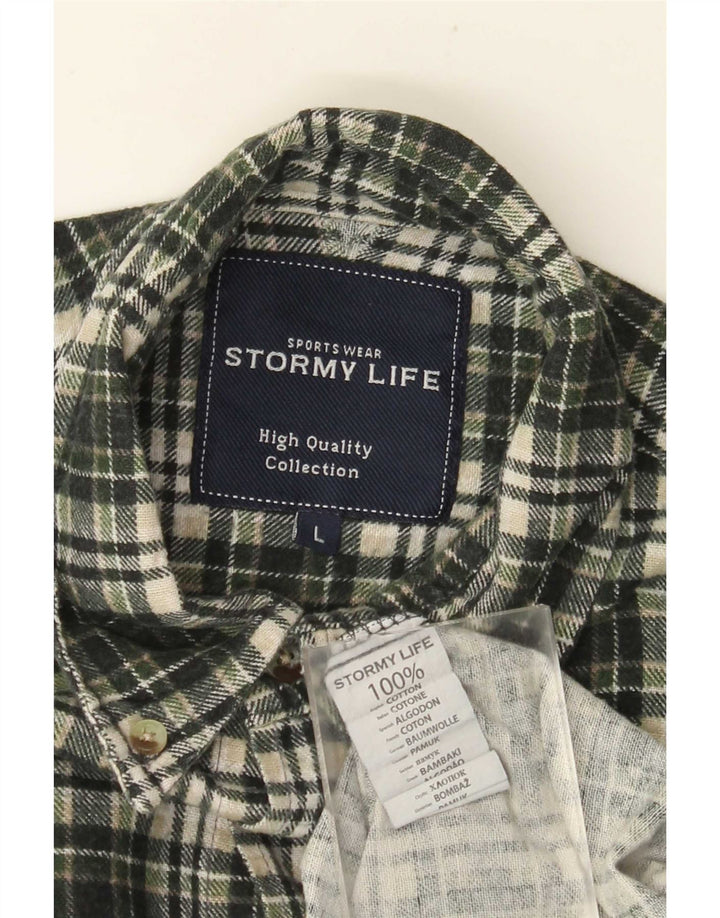 Vintage Mens Flannel Shirt Large Green Check Cotton