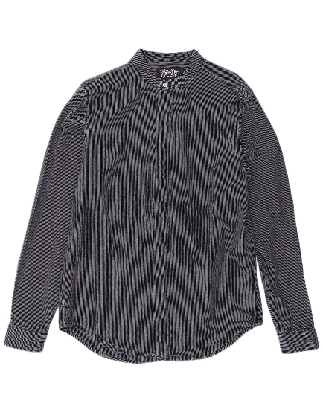 Superdry Mens Shirt Medium Navy Blue Pinstripe Polyester