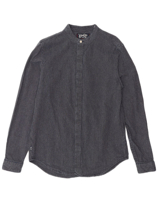 Superdry Mens Shirt Medium Navy Blue Pinstripe Polyester