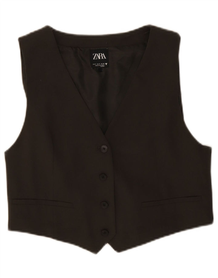 Zara Womens Crop Waistcoat UK 12 Medium Khaki Polyester