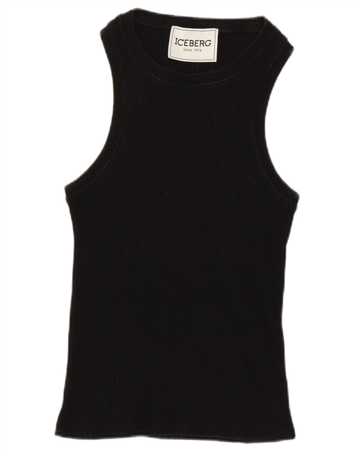 ICEBERG Womens Vest Top IT 42 Medium Black Cotton