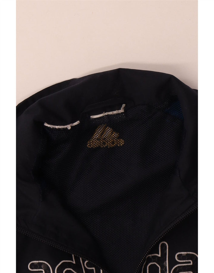 ADIDAS Boys Graphic Tracksuit Top Jacket 7-8 Years Black Colourblock