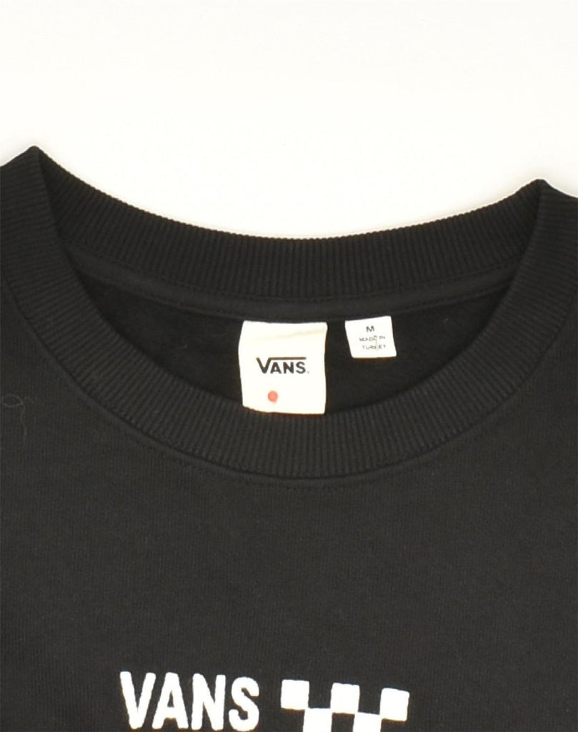 VANS Womens Graphic Crop Sweatshirt Jumper UK 14 Medium Black Cotton | Vintage Vans | Thrift | Second-Hand Vans | Used Clothing | Messina Hembry 