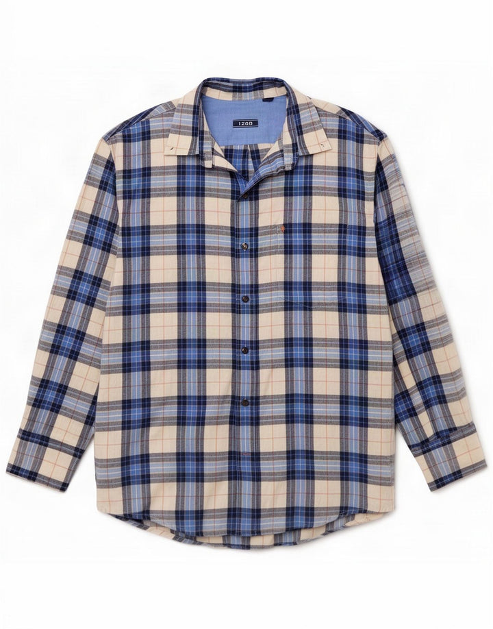 Izod Mens Shirt Medium Blue Plaid Cotton