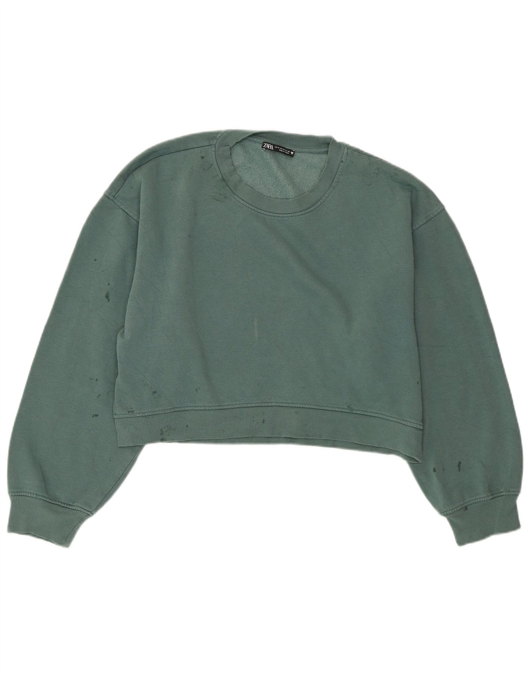 ZARA Womens Crop Sweatshirt Jumper UK 14 Medium Green