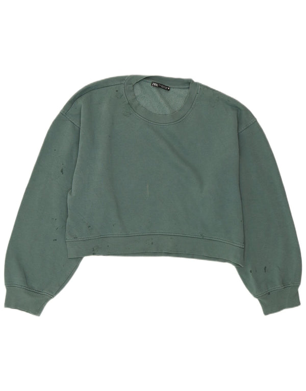 ZARA Womens Crop Sweatshirt Jumper UK 14 Medium Green