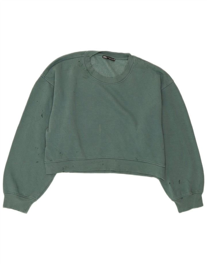 ZARA Womens Crop Sweatshirt Jumper UK 14 Medium Green
