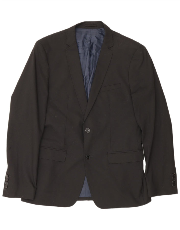 Zara Mens 2 Button Blazer Jacket EU 50 Medium Black Polyester
