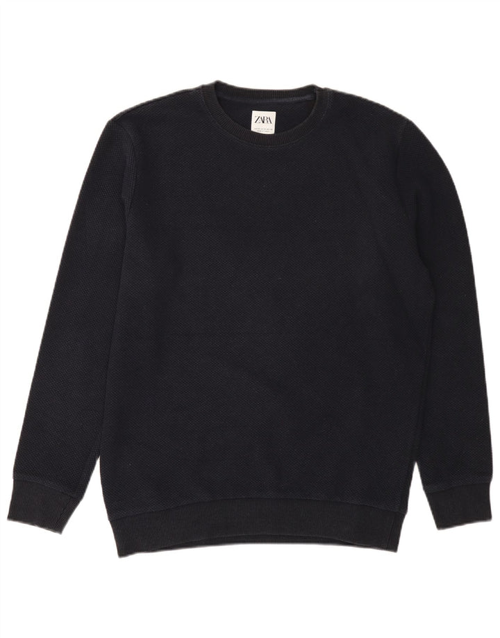 Zara Mens Crew Neck Jumper Sweater Medium Navy Blue Polyester