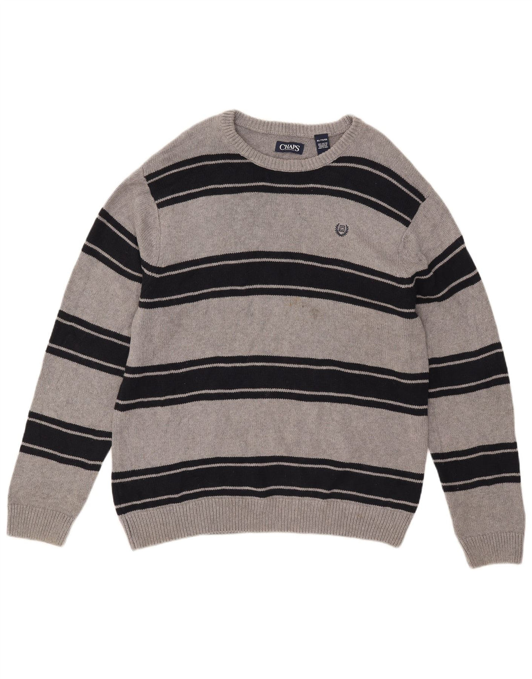 Chaps Mens Crew Neck Jumper Sweater XL Grey Striped Cotton