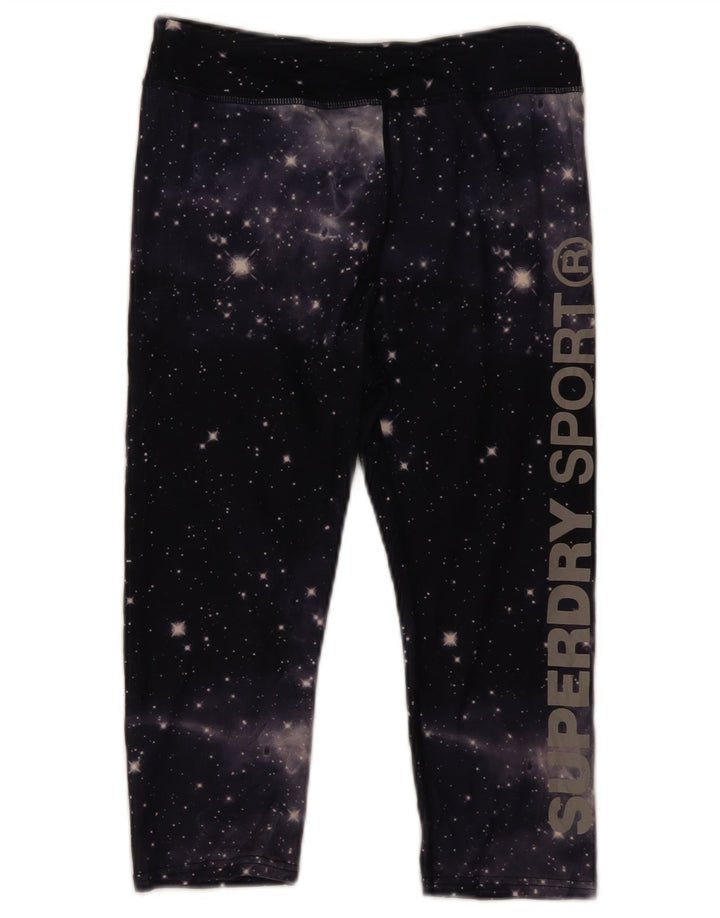 Superdry Womens Graphic Capri Leggings UK 10 Small Black Tie Dye