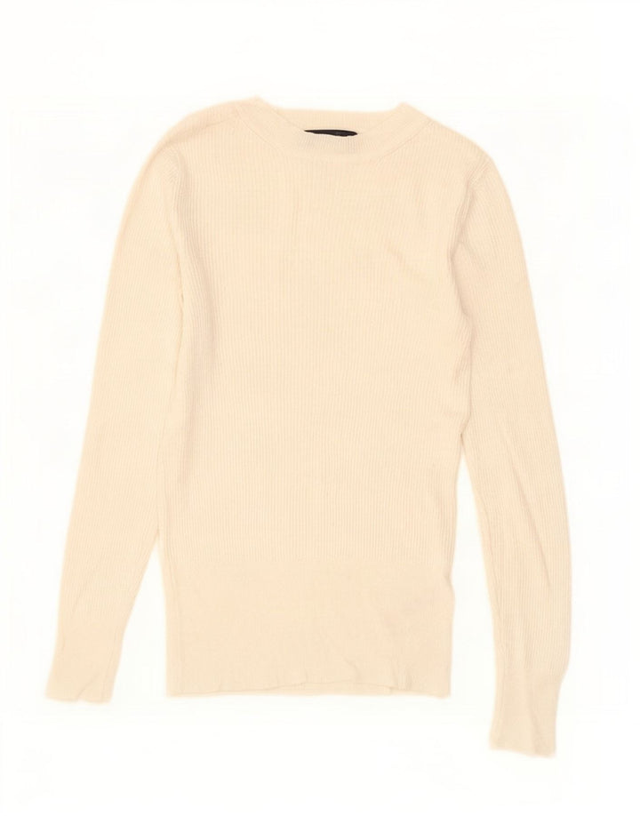 Marks & Spencer Womens Top Long Sleeve UK 8 Small Off White Viscose