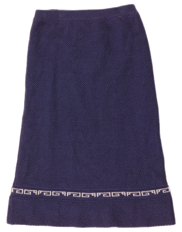 Vintage Womens Knit Midi Skirt W26 Small Navy Blue Geometric