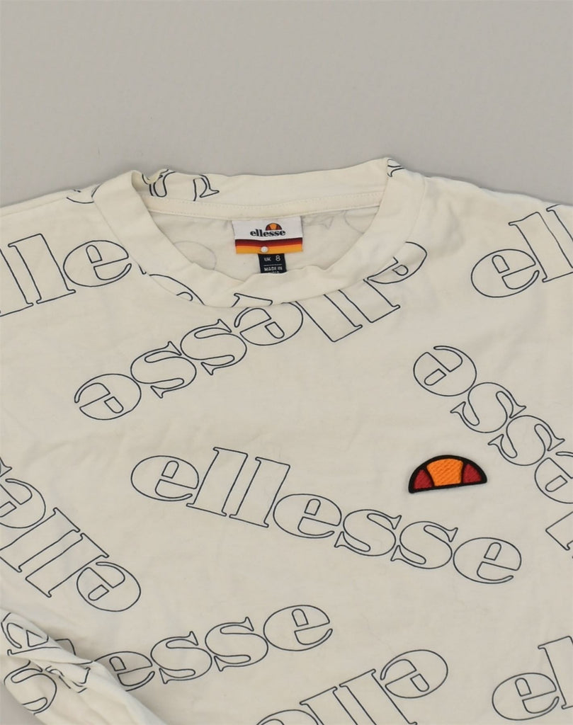 ELLESSE Womens Oversized Graphic T-Shirt Top UK 8 Small White Cotton | Vintage Ellesse | Thrift | Second-Hand Ellesse | Used Clothing | Messina Hembry 