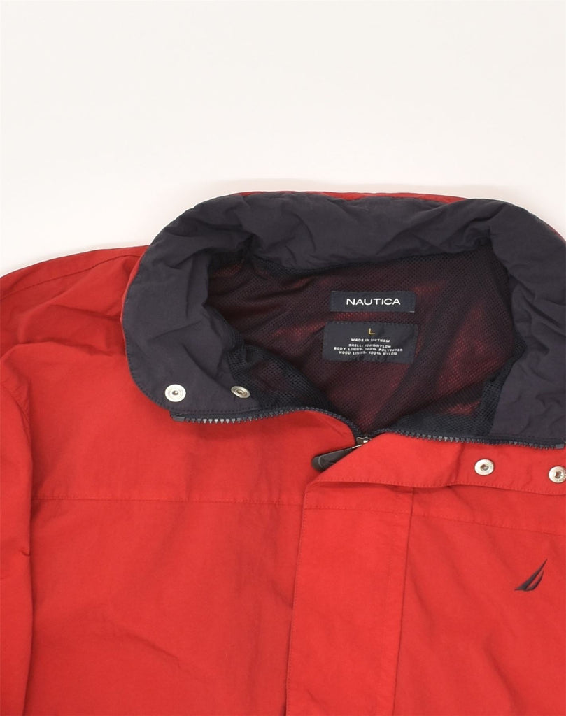 NAUTICA Mens Hooded Bomber Jacket UK 40 Large Red Nylon | Vintage Nautica | Thrift | Second-Hand Nautica | Used Clothing | Messina Hembry 