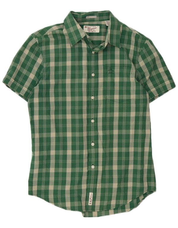 Penguin Mens Heritage Short Sleeve Slim Fit Shirt Medium Green Check Cotton
