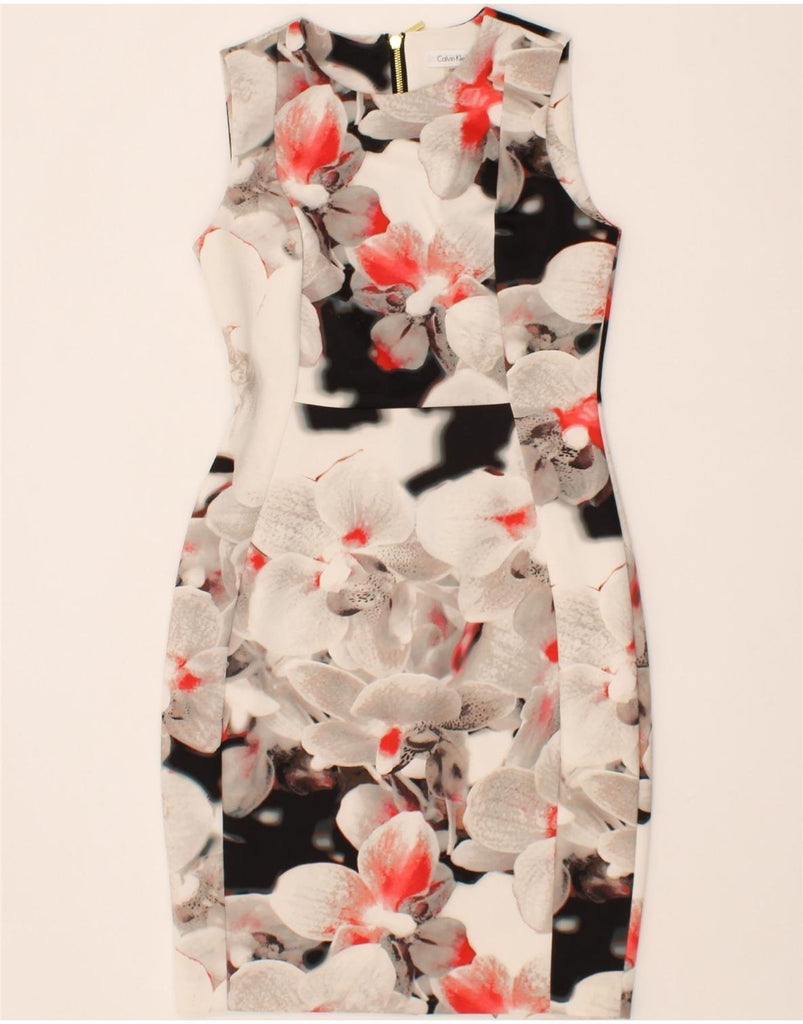 CALVIN KLEIN Womens Sleeveless Sheath Dress US 6 Medium Grey Floral Vintage Calvin Klein and Second-Hand Calvin Klein from Messina Hembry 