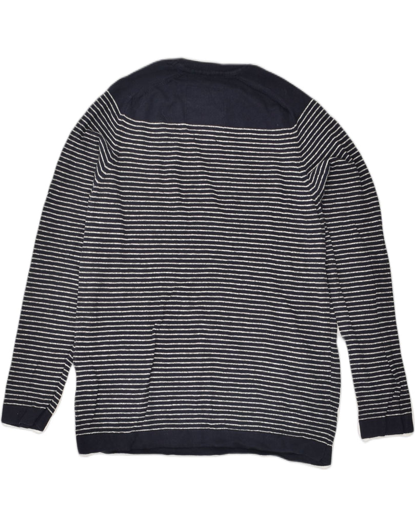 SUPERDRY Womens Crew Neck Jumper Sweater UK 16 Large Navy Blue Striped | Vintage Superdry | Thrift | Second-Hand Superdry | Used Clothing | Messina Hembry 