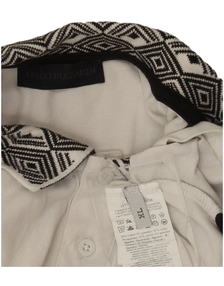 TRUSSARDI Mens Polo Shirt XL White Geometric Cotton