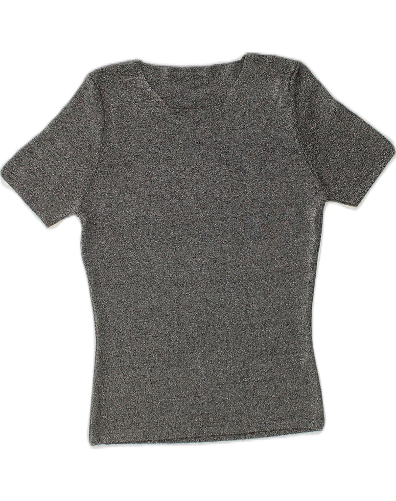 VINTAGE Womens T-Shirt Top UK 12 Medium Grey Flecked Polyester | Vintage Vintage | Thrift | Second-Hand Vintage | Used Clothing | Messina Hembry 