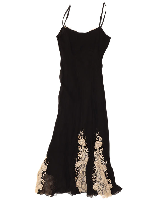 Wallis Womens Maxi Slip Dress UK 12 Medium Black Floral Viscose