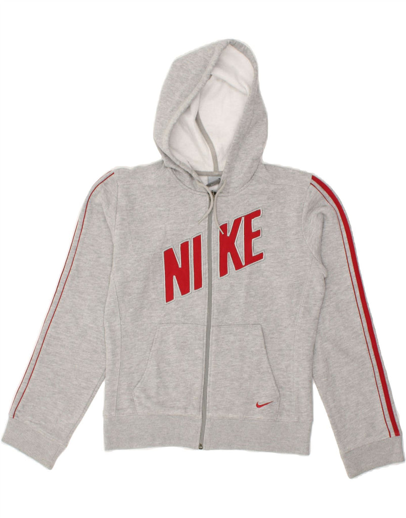 NIKE Womens Graphic Zip Hoodie Sweater UK 14/16 Large Grey Cotton | Vintage Nike | Thrift | Second-Hand Nike | Used Clothing | Messina Hembry 