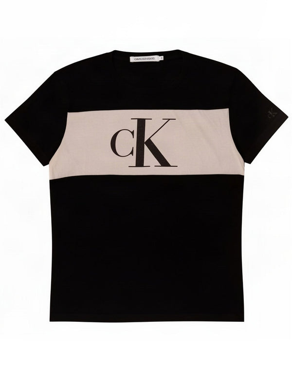 Calvin Klein Jeans Womens Graphic T-Shirt Top UK 10 Small Black Colourblock