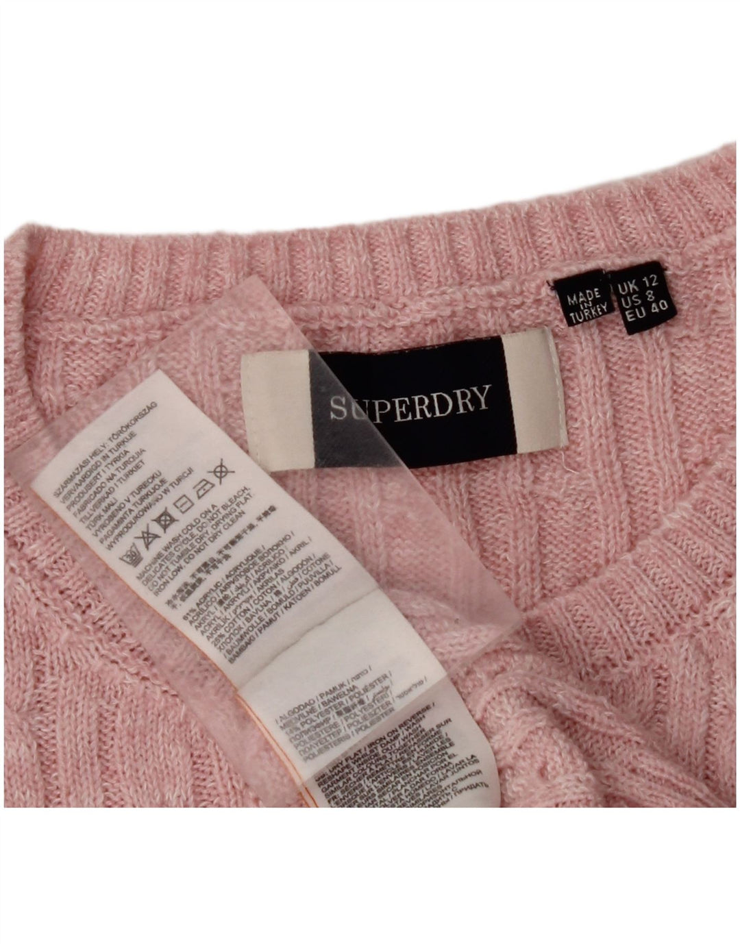 SUPERDRY Womens Crew Neck Jumper Sweater UK 12 Medium Pink Acrylic