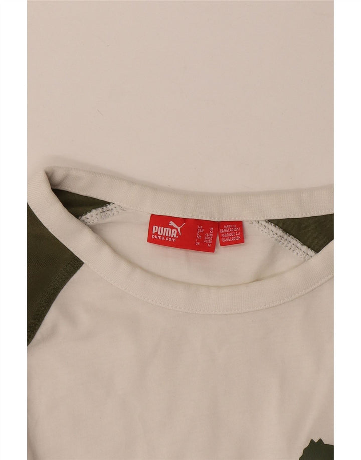 Puma Mens Graphic T-Shirt Long Sleeve Medium White Colourblock