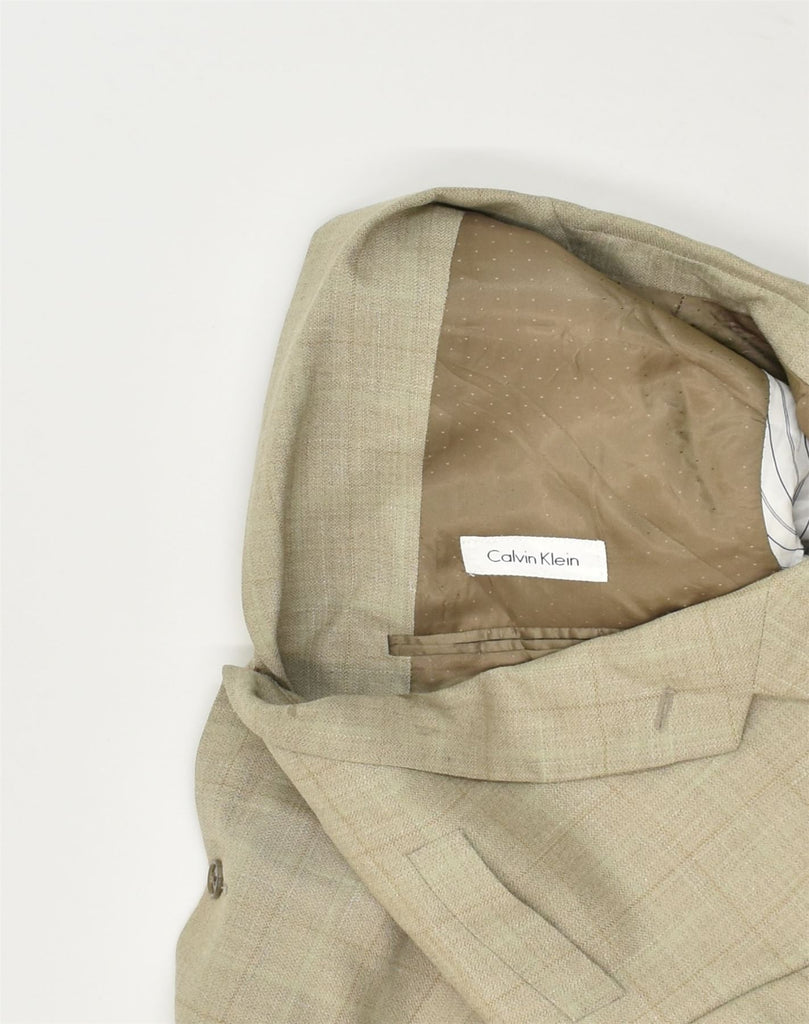 CALVIN KLEIN Mens 3 Button Blazer Jacket IT 46 Small Beige Check Wool | Vintage Calvin Klein | Thrift | Second-Hand Calvin Klein | Used Clothing | Messina Hembry 