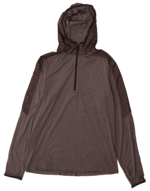 Under Armour Mens Hooded Pullover Tracksuit Top Large Grey Colourblock