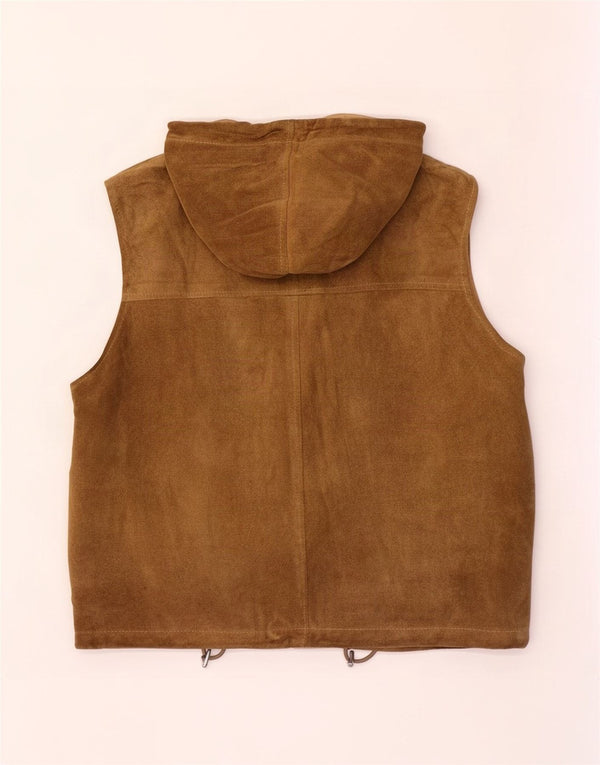 Privilegi Womens Hooded Suede Gilet IT 46 Large Beige Leather
