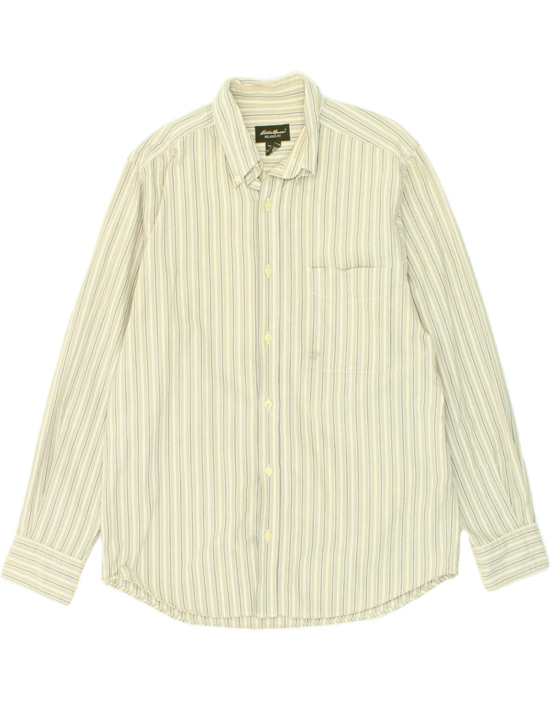 EDDIE BAUER Mens Relaxed Fit Shirt Medium Green Striped Cotton Vintage Eddie Bauer and Second-Hand Eddie Bauer from Messina Hembry 