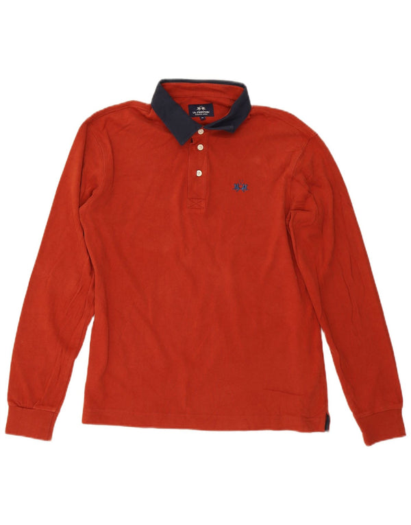 La Martina Mens Long Sleeve Polo Shirt Medium Red Cotton