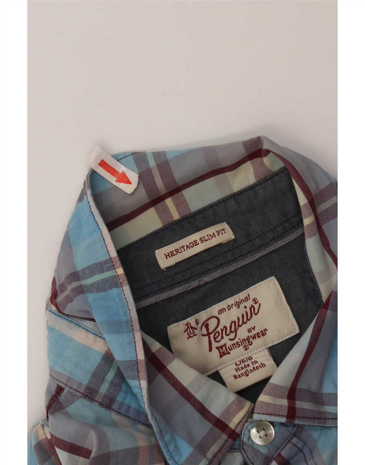 Penguin Mens Heritage Slim Fit Shirt Large Blue Check Cotton