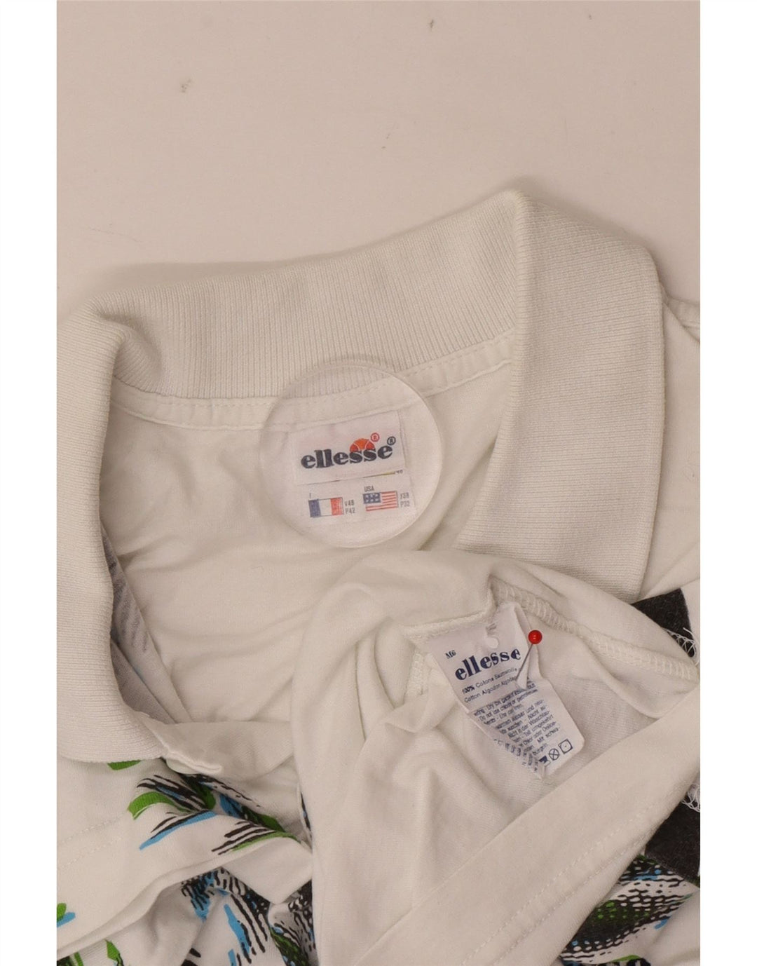 Ellesse Mens Polo Shirt IT 48 Medium White Tie Dye Cotton