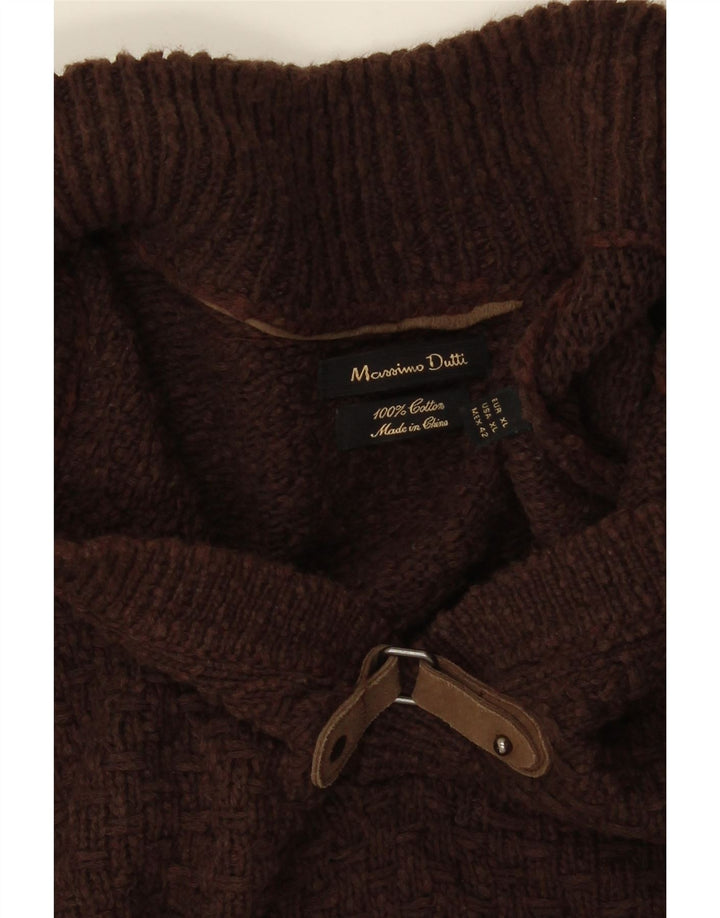 Massimo Dutti Mens Polo Neck Jumper Sweater XL Brown Cotton