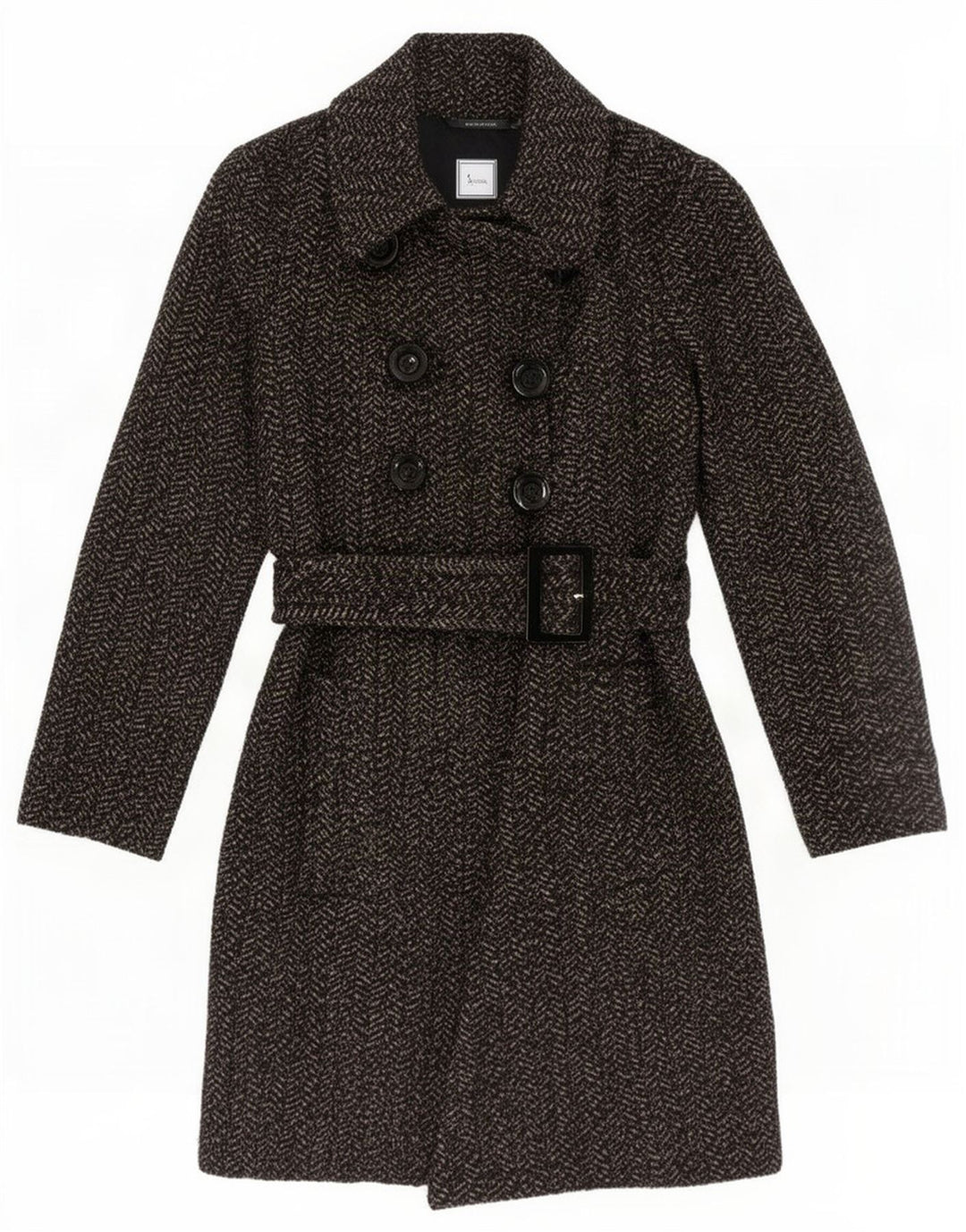 Zara Womens Double Breasted Coat UK 10 Small Grey Herringbone