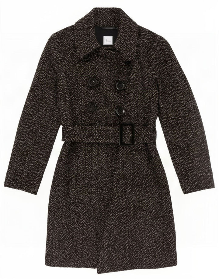 Zara Womens Double Breasted Coat UK 10 Small Grey Herringbone